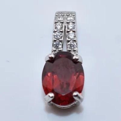 Natural Oval Garnet Sterling Silver Pendant