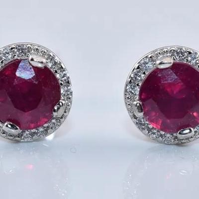 8mm Sterling Silver Ruby Stud Earrings