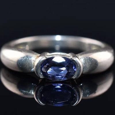 Oval Iolite Sterling Silver Modernist Ring