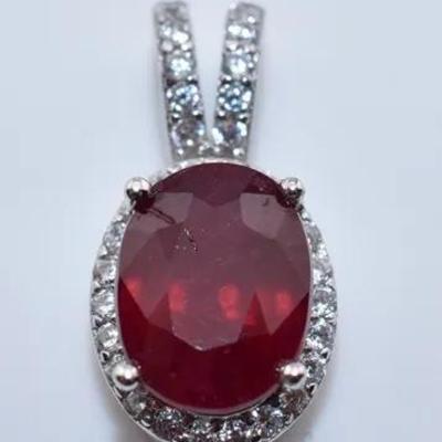 2 Carat Oval Ruby Sterling Silver Pendant