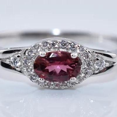 Natural Oval Pink Tourmaline Sterling Silver Ring