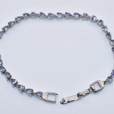 Natural Pear Tanzanite Sterling Silver Tennis Bracelet