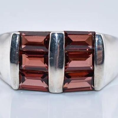 Garnet Dual Channel Modernist Sterling Silver Ring