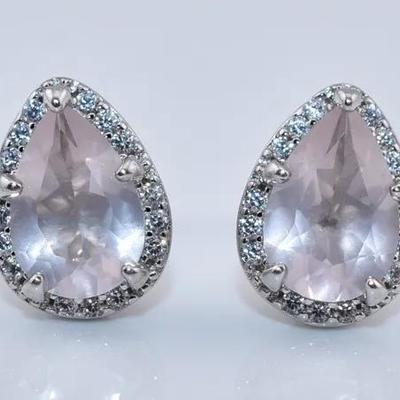 Natural Pear Rose Quartz Sterling Silver Stud Earrings