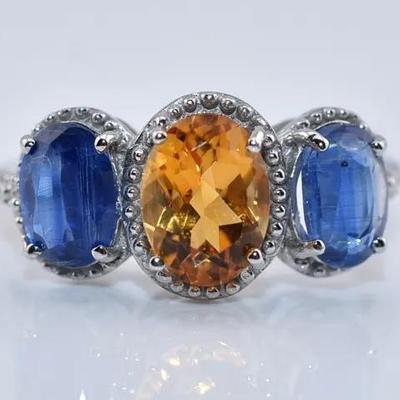 Natural Oval Citrine & Kyanite Sterling Silver Ring