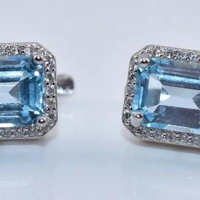 3.6 TCW Natural Rectangular Sky Blue Topaz Sterling Silver Earrings