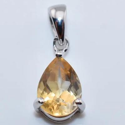 Natural Pear Citrine Sterling Silver Pendant