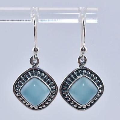 Natural Chalcedony Cabochon Sterling Silver Dangle Earrings