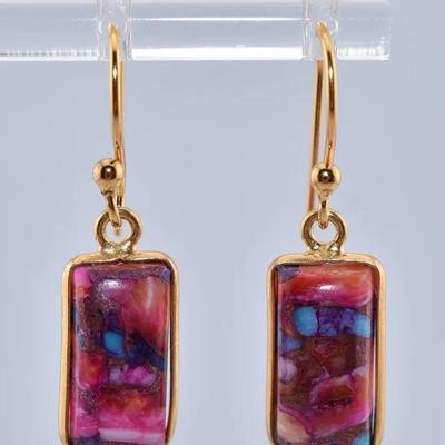 Pink Kingman Turquoise Sterling Silver Gold Vermeil Dangle Earrings