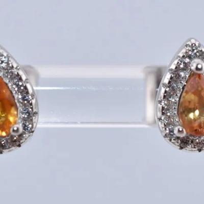 Natural Pear Orange Sapphire Sterling Silver Stud Earrings