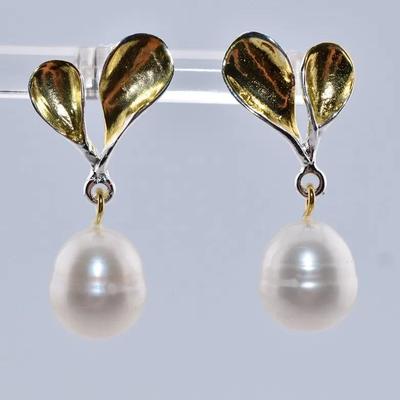 8mm Pearl Sterling Silver Drop Earrings