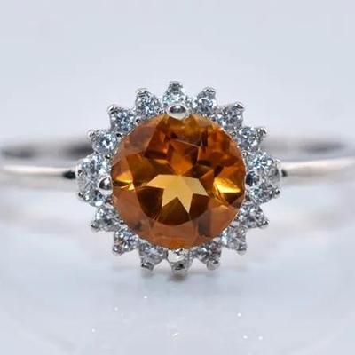 Natural Round Citrine Sterling Silver Ring
