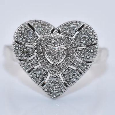 Natural Diamond Sterling Silver Heart Ring