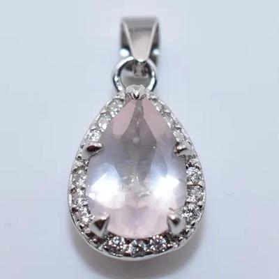 Natural Pear Rose Quartz Sterling Silver Pendant