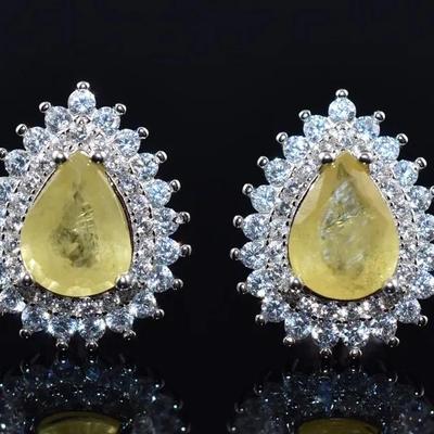 Natural Pear Yellow Sapphire Sterling Silver Earrings