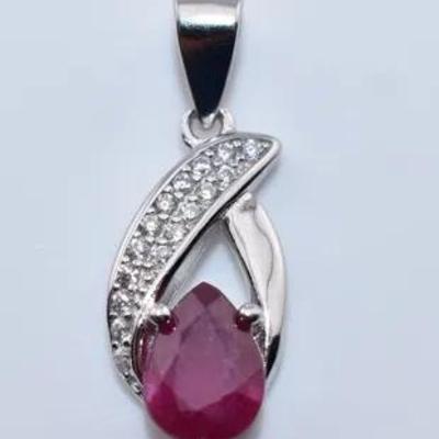 Pear Ruby Sterling Silver Pendant