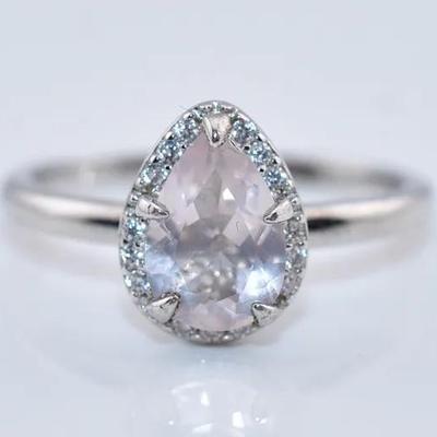Natural Pear Rose Quartz Sterling Silver Ring