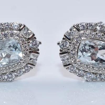 Natural Aquamarine Sterling Silver Earrings