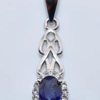 Oval Blue Sapphire Sterling Silver Pendant