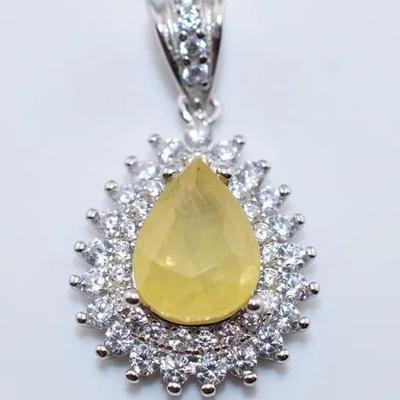 1.5 Carat Natural Pear Yellow Sapphire Sterling Silver Pendant