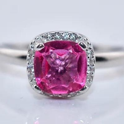 1.6 Carat Cushion Pink Topaz Sterling Silver Ring