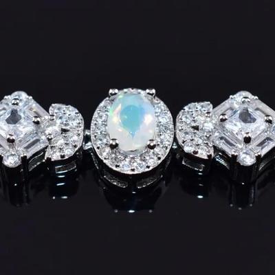 Natural Oval Fire Opal Sterling Silver Bracelet