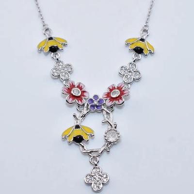 Sterling Silver Floral Enamel Necklace