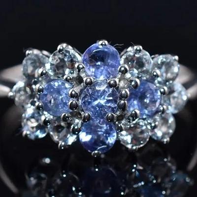 Natural Tanzanite & Aquamarine Sterling Silver Ring