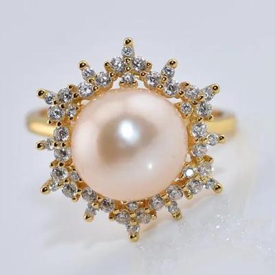 10mm Pearl Sterling Silver Gold Vermeil Ring