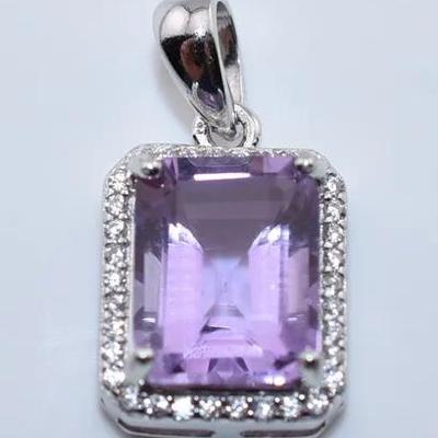 Natural Rectangular Amethyst Sterling Silver Pendant