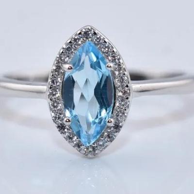 Natural Marquis Sky Blue Topaz Sterling Silver Ring