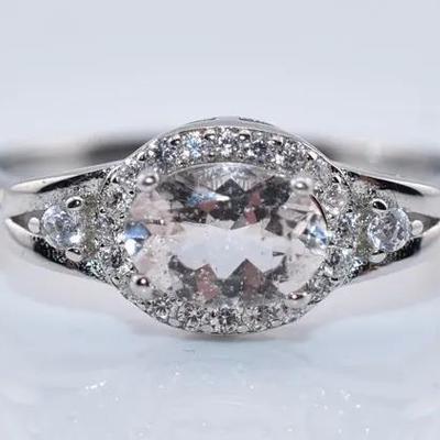 Natural Oval Morganite Sterling Silver Ring