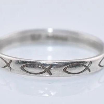 Steleing Silver Native American Fish Pattern Band Ring
