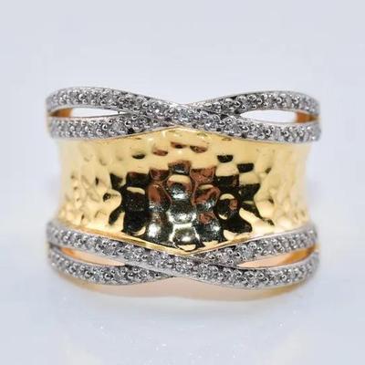 Natural Diamond Hammered Sterling Silver Gold Vermeil Ring