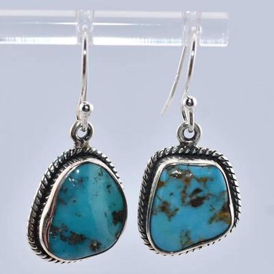Blue Turquoise Sterling Silver Dangle Earrings