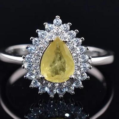 Natural Pear Yellow Sapphire Sterling Silver Ring