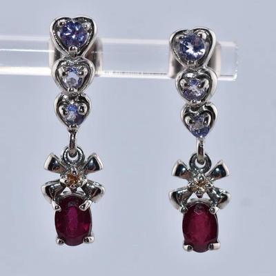 Ruby, Sapphire & Tanzanite Sterling Silver Stud Earrings