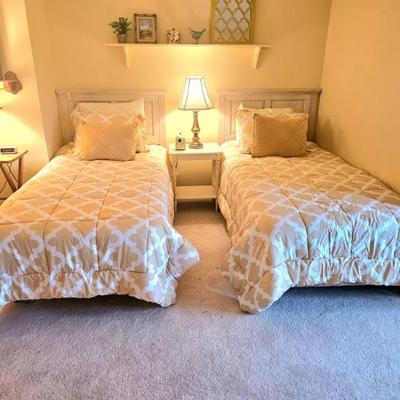 Sale Photo Thumbnail #51: Pair of contemporary white washed finish twin beds