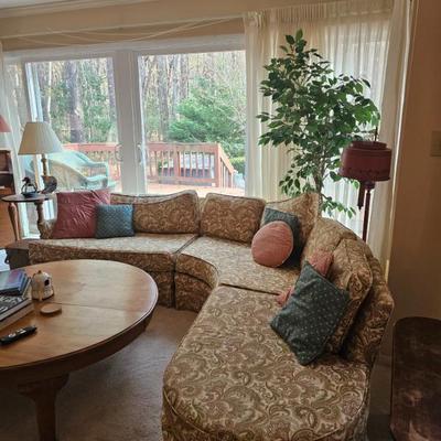 Sale Photo Thumbnail #6: Curved Vintage sectional sofa with paisley upholstery 1970's