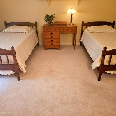 Sale Photo Thumbnail #57: Vintage maple spindle twin beds convert to bunkies