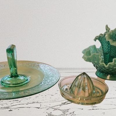 Sale Photo Thumbnail #39: Green depression glass 