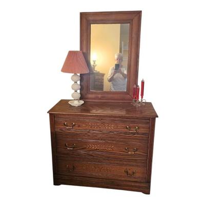 Sale Photo Thumbnail #68: antique oak 3 drawer chest with mirror