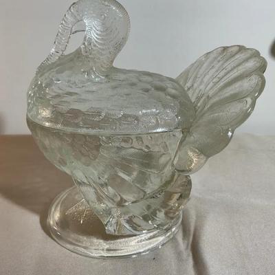 L.E. Smith Clear Glass Covered Turkey 