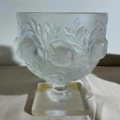 Lalique France Crystal Frosted Elisabeth Vase Birds 
