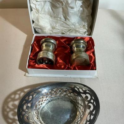 Sterling Silver Salt And Pepper With Wallace Sterling Nut Dish 