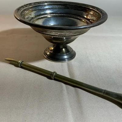 Sterling Silver Weighted Footed Dish And 800 Silver Loose Leaf Tea Straw 
