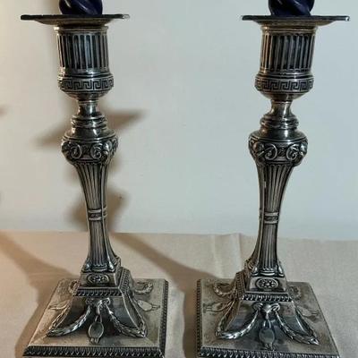 Pair Of Neoclassical Weighted Sterling Candlesticks 