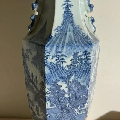 Antique Chinese Landscape Design Porcelain Hexagonal Vase 