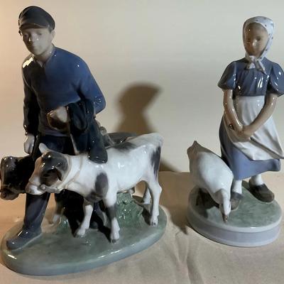 Royal Copenhagen Boy With two Calves,and Girl With Goose 