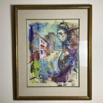 Original Abstract Woman Town Signed Painting 24x29”
